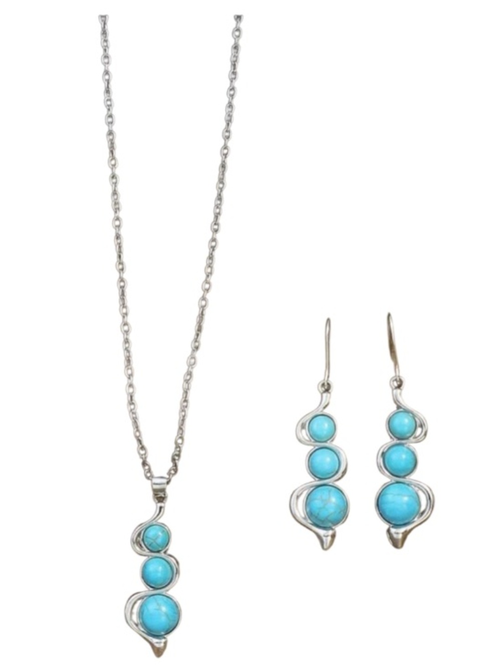 3pcs Vintage Style Antique Silver Jewelry Set With Turquoise Stone Inlay